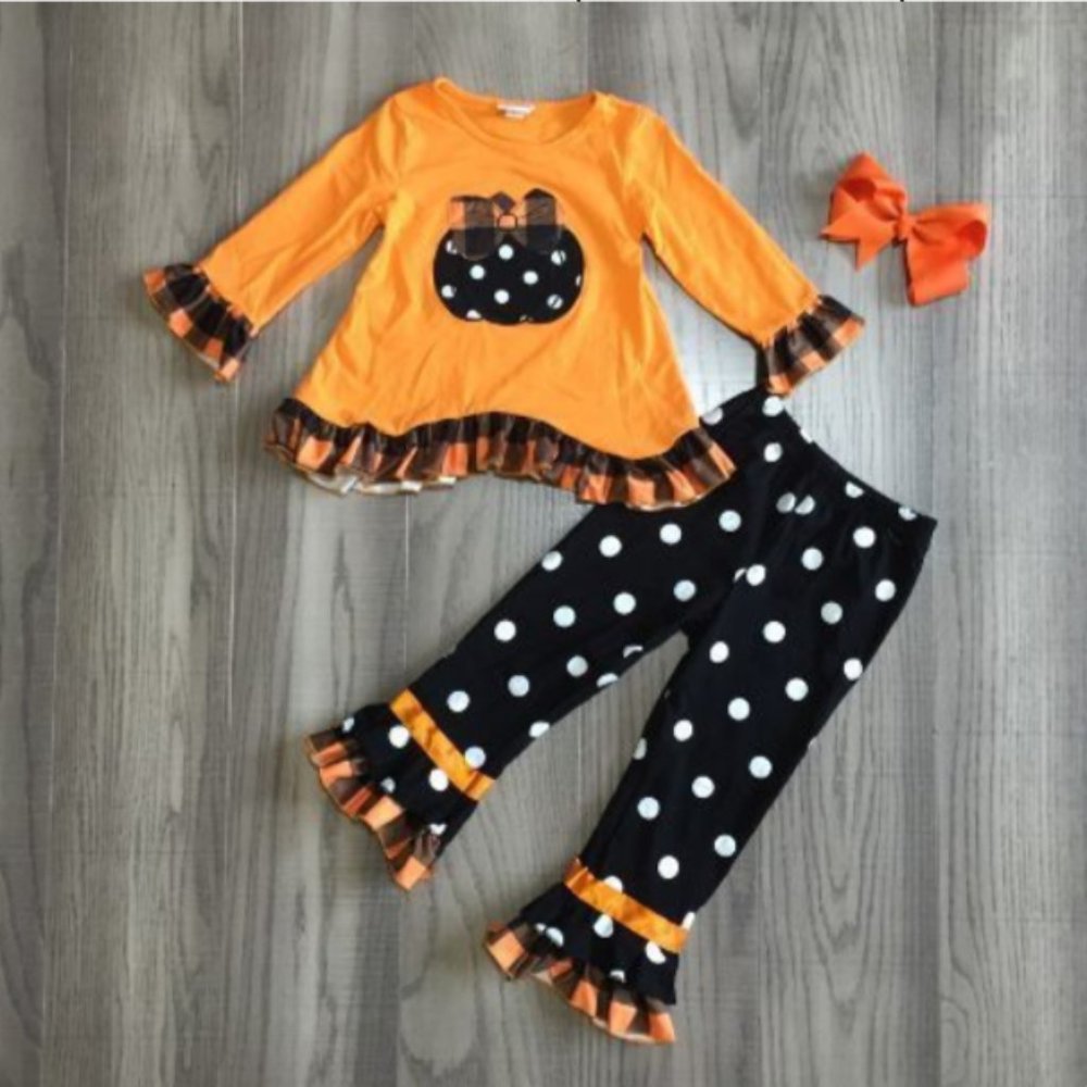 Boutique Pumpkin Ruffle Tunic & Leggings Girls Outfit Set